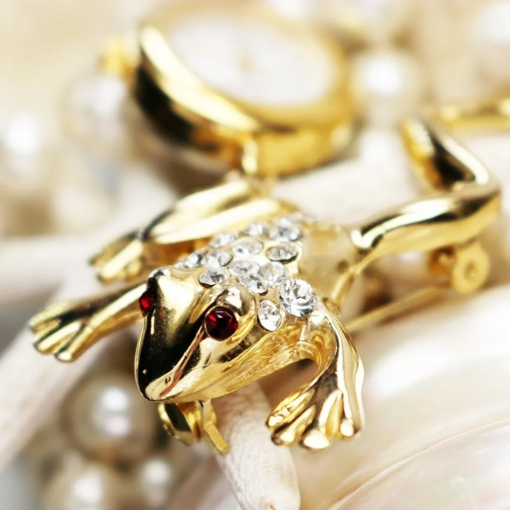 Vintage Bonetto Crystal Frog Watch Brooch